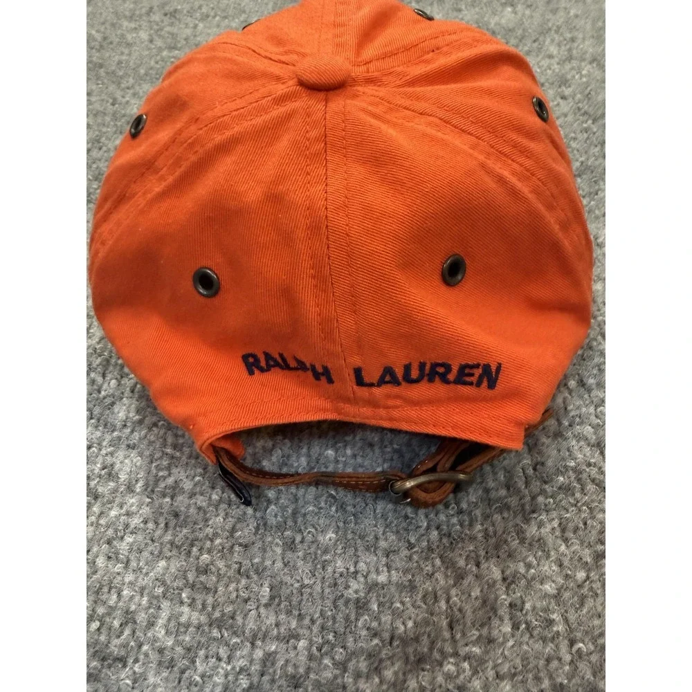 Vtg Polo Jeans Hat Mens Leather Strap Back Orange Dad‎ Cotton Twill